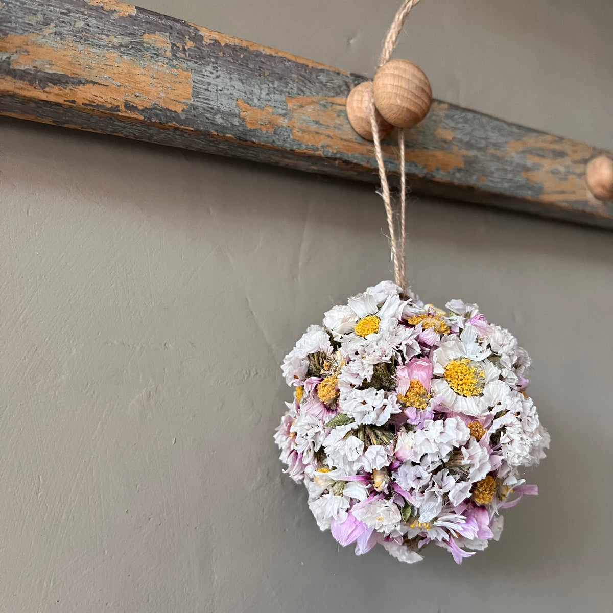 Handmade Dried Flower Bauble | White and Pink Floral Tree Decoration
