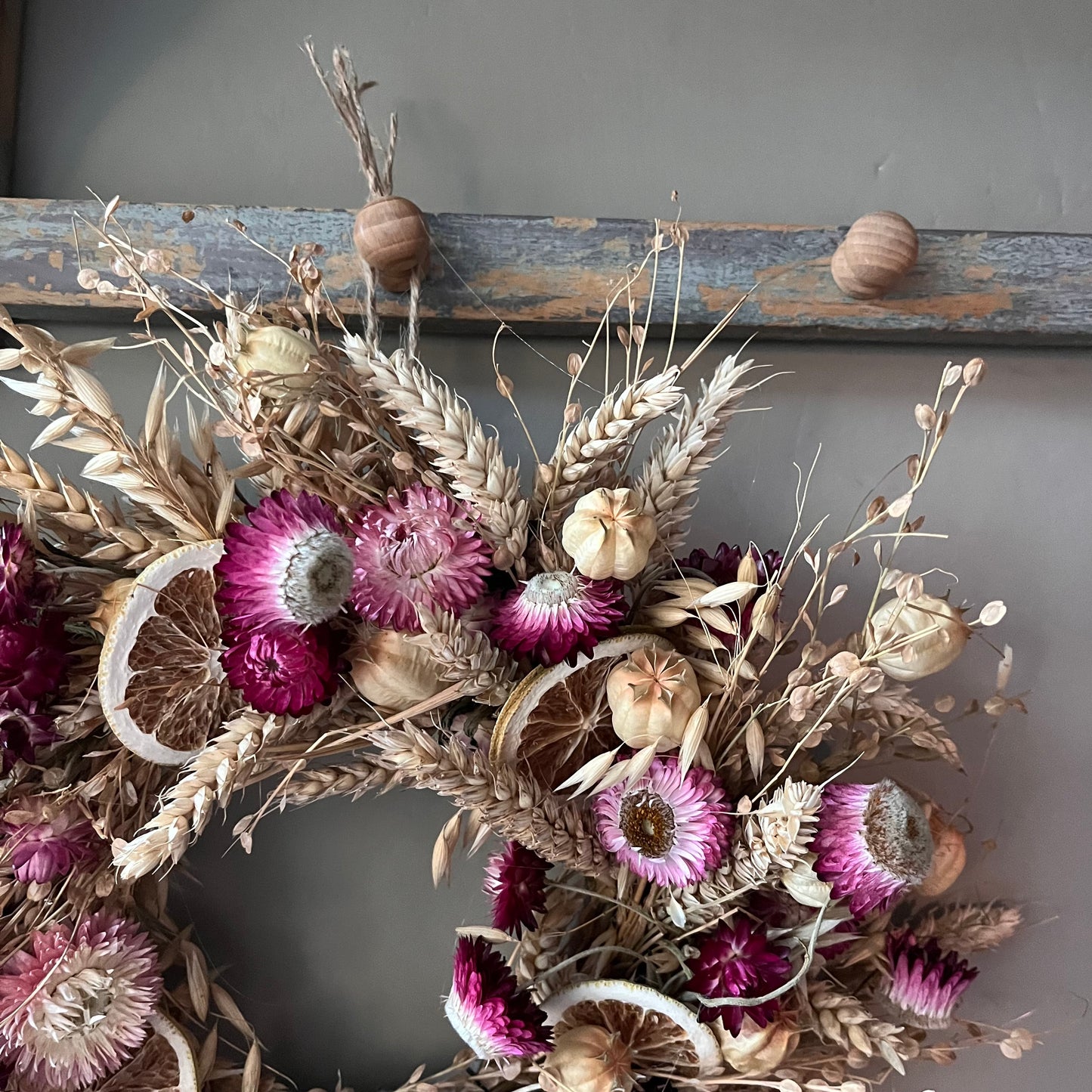 Pink Floral Dried Flower Wreath- 28cm