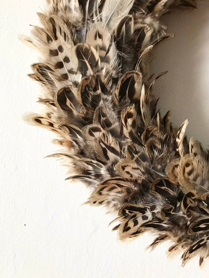 Hen Pheasant Feather Wreath | Handmade Farmhouse Decor (32-35cm)