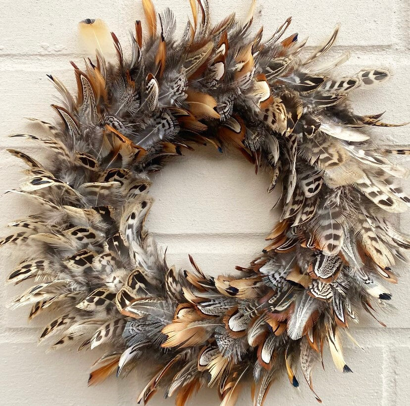 Feather wreath | Natural wreath | Winter wreath |  Farmhouse decor | Maximalist decor | Pheasant feathers | Christmas decorations | 25-30cm