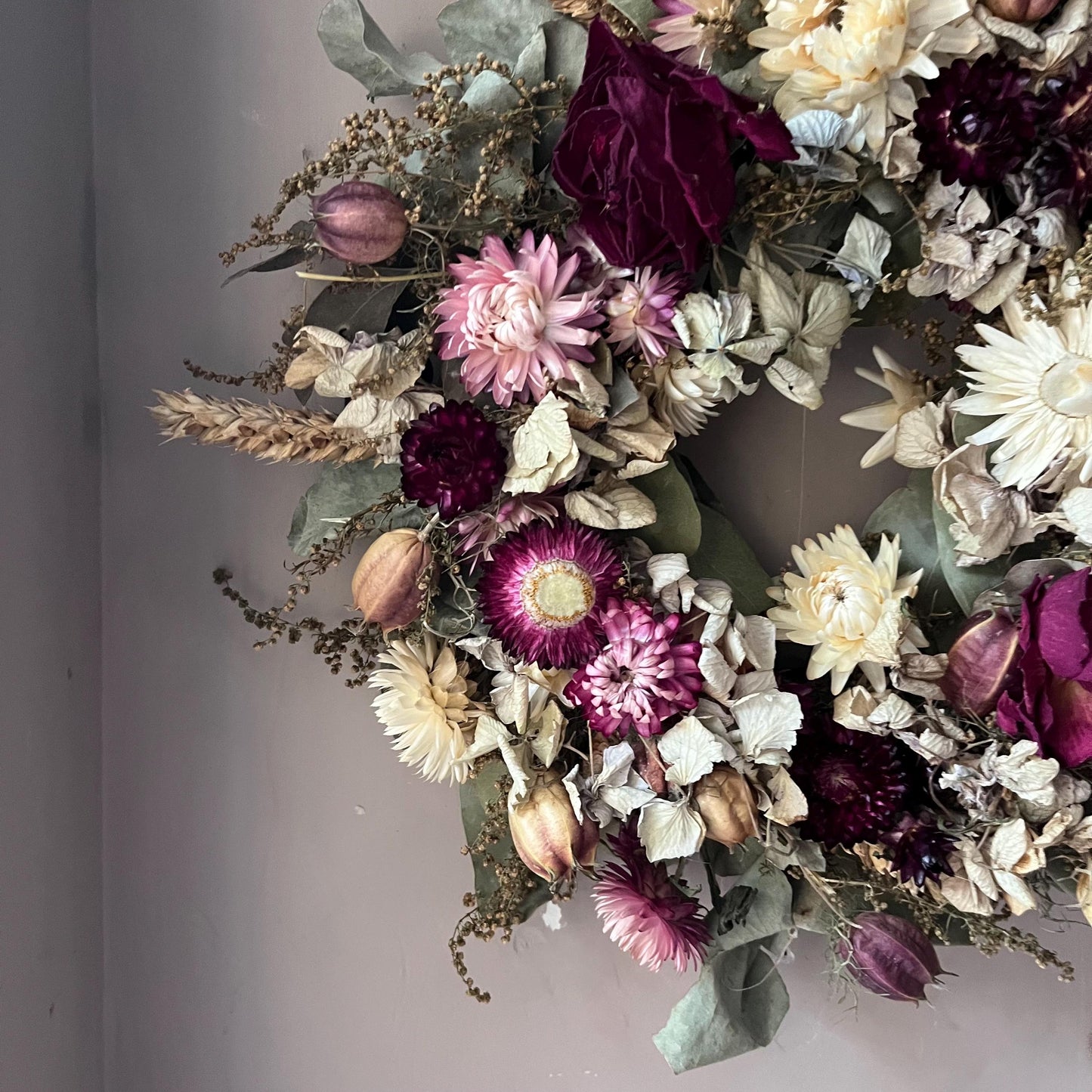 Dried flower wreath | Everlasting flower | Farmhouse style | Farmhouse home | Country living | Autumn wreath | Farmhouse wreath | 22cm