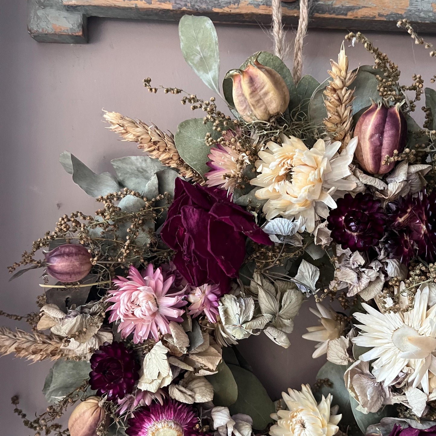 Dried flower wreath | Everlasting flower | Farmhouse style | Farmhouse home | Country living | Autumn wreath | Farmhouse wreath | 22cm