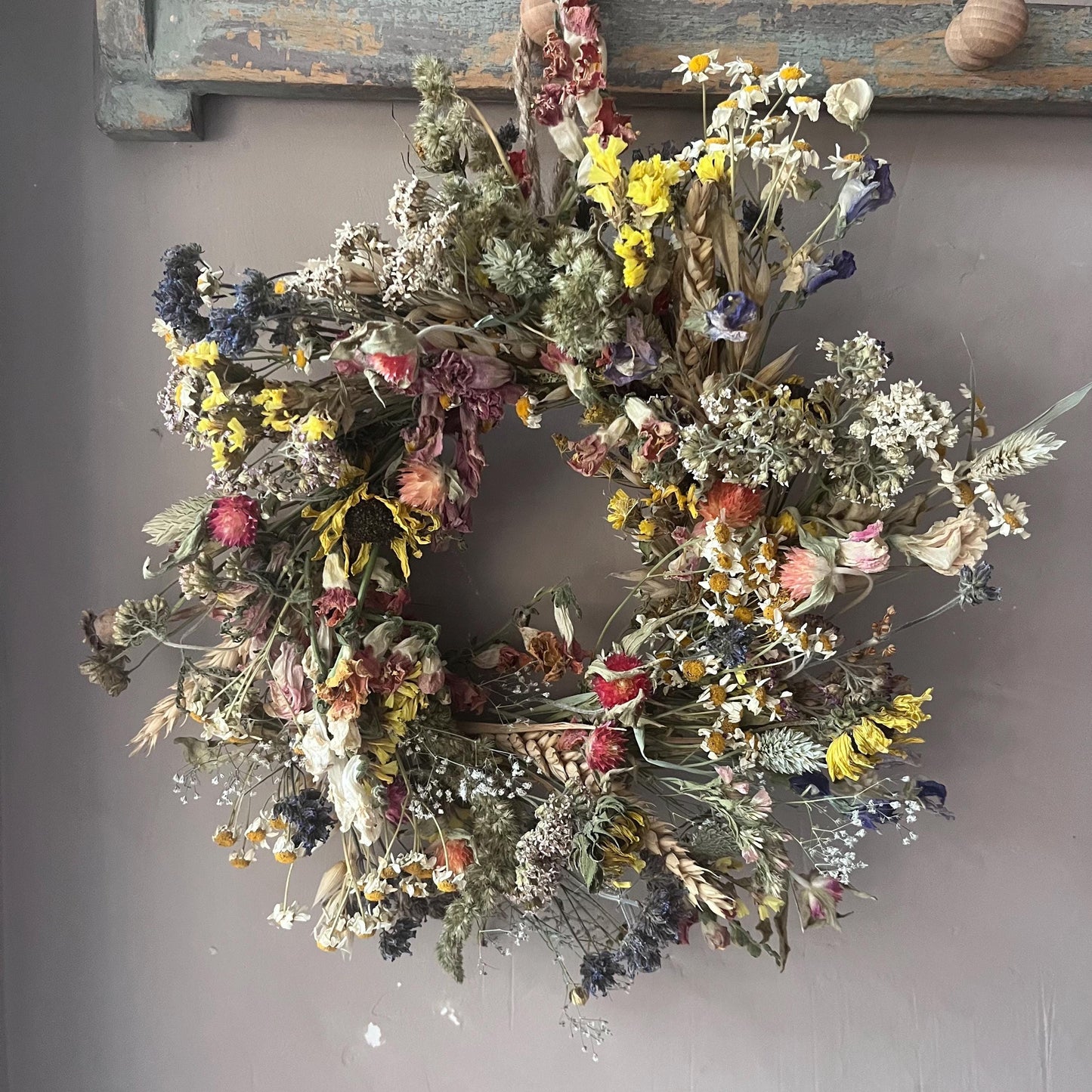 Dried flower wreath | Everlasting flower | Farmhouse style | Farmhouse Autumn decor | Autumnal wreath | Farmhouse wreath | 22cm