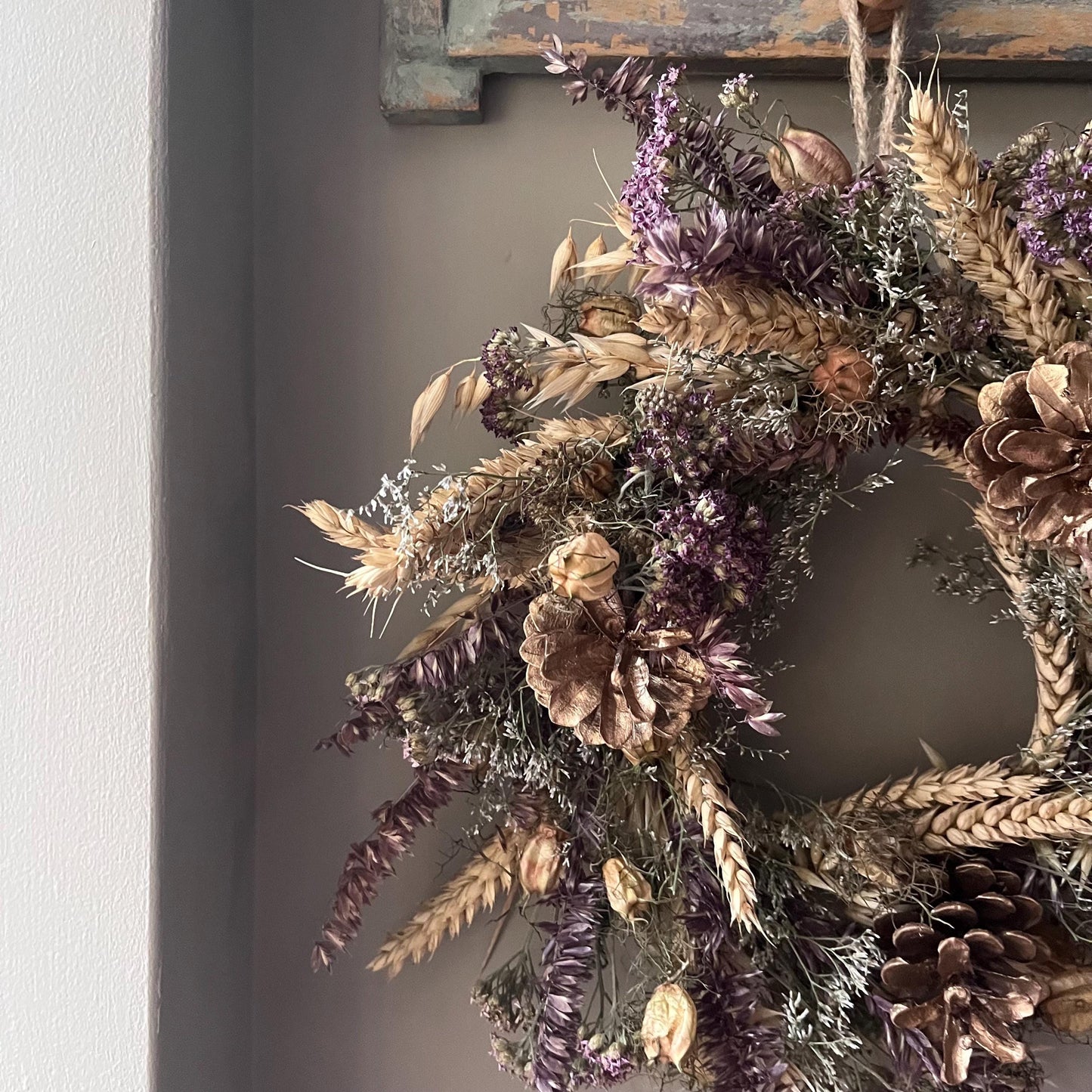 Autumn Dried Flower Wreath: Farmhouse Fall Decor, 25cm