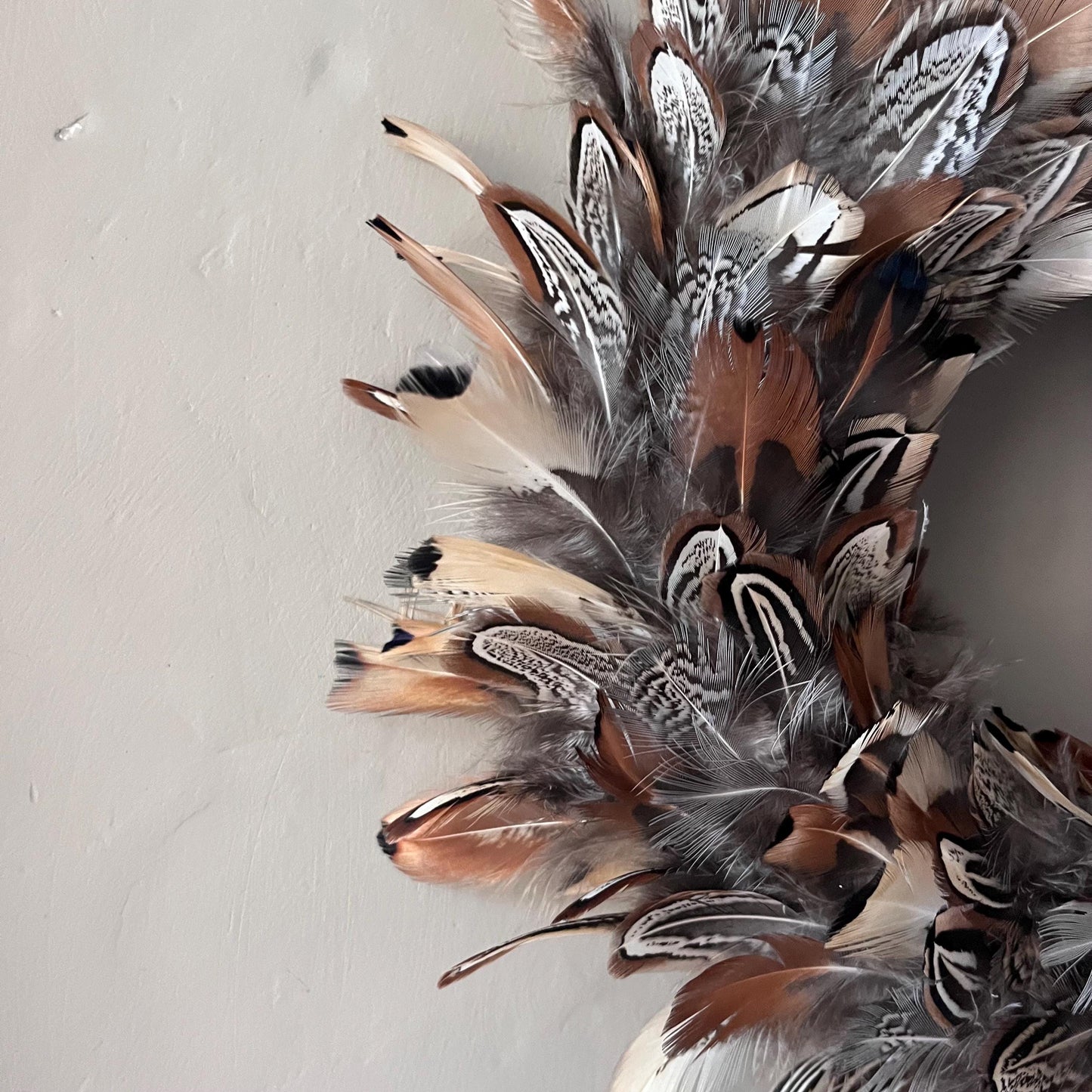 Handcrafted Mixed Pheasant Feather Wreath - Farmhouse Decor (20-25cm)