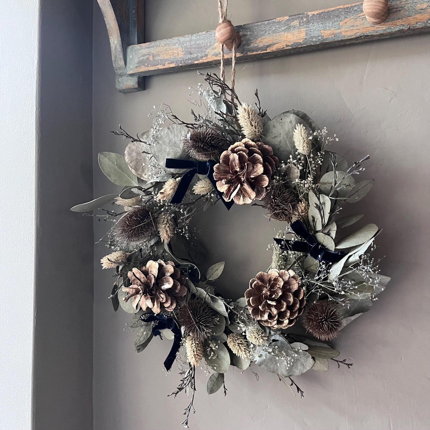 Autumn Dried Flower Wreath: Farmhouse Decor (25cm)