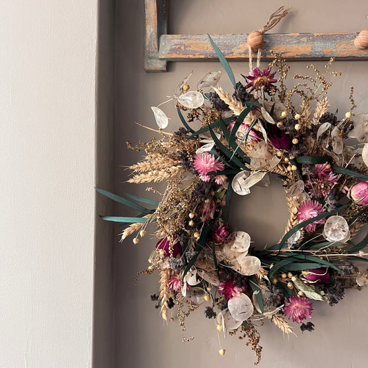 Colourful Dried Flower Wreath: Summer Decor, Handcrafted in Suffolk