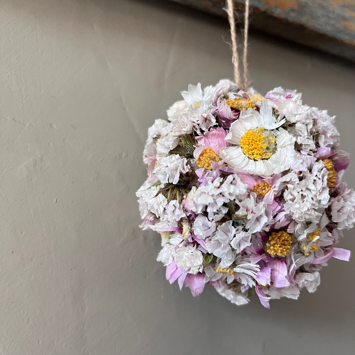 Handmade Dried Flower Bauble | White and Pink Floral Tree Decoration