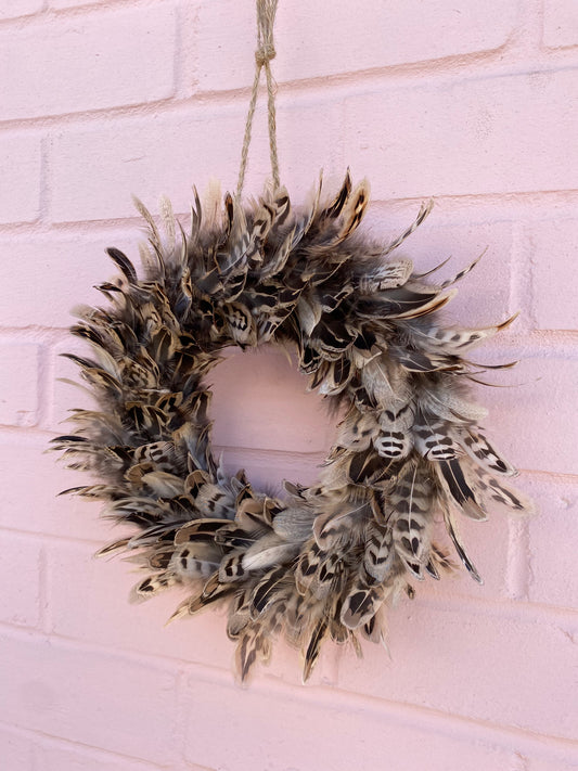 Handcrafted Hen Pheasant Feather Wreath | Farmhouse Wall Decor