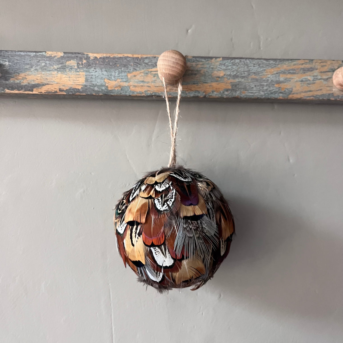 Pheasant Feather Christmas Bauble Set | Handmade Farmhouse Tree Decoration