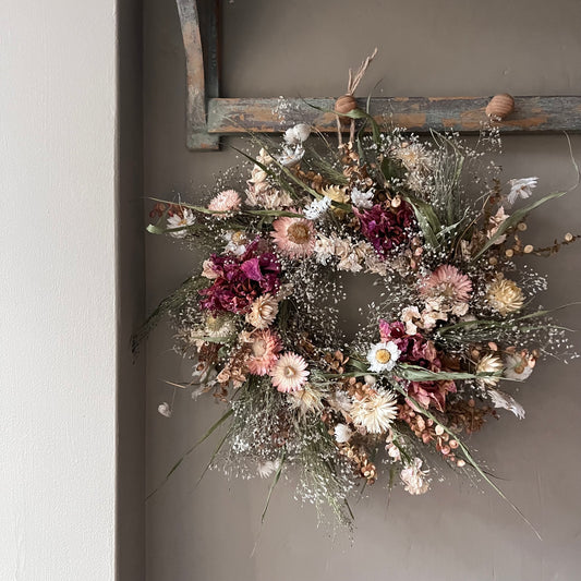 Dried Flower Autumn Wreath | Farmhouse Wall Decor | 28cm