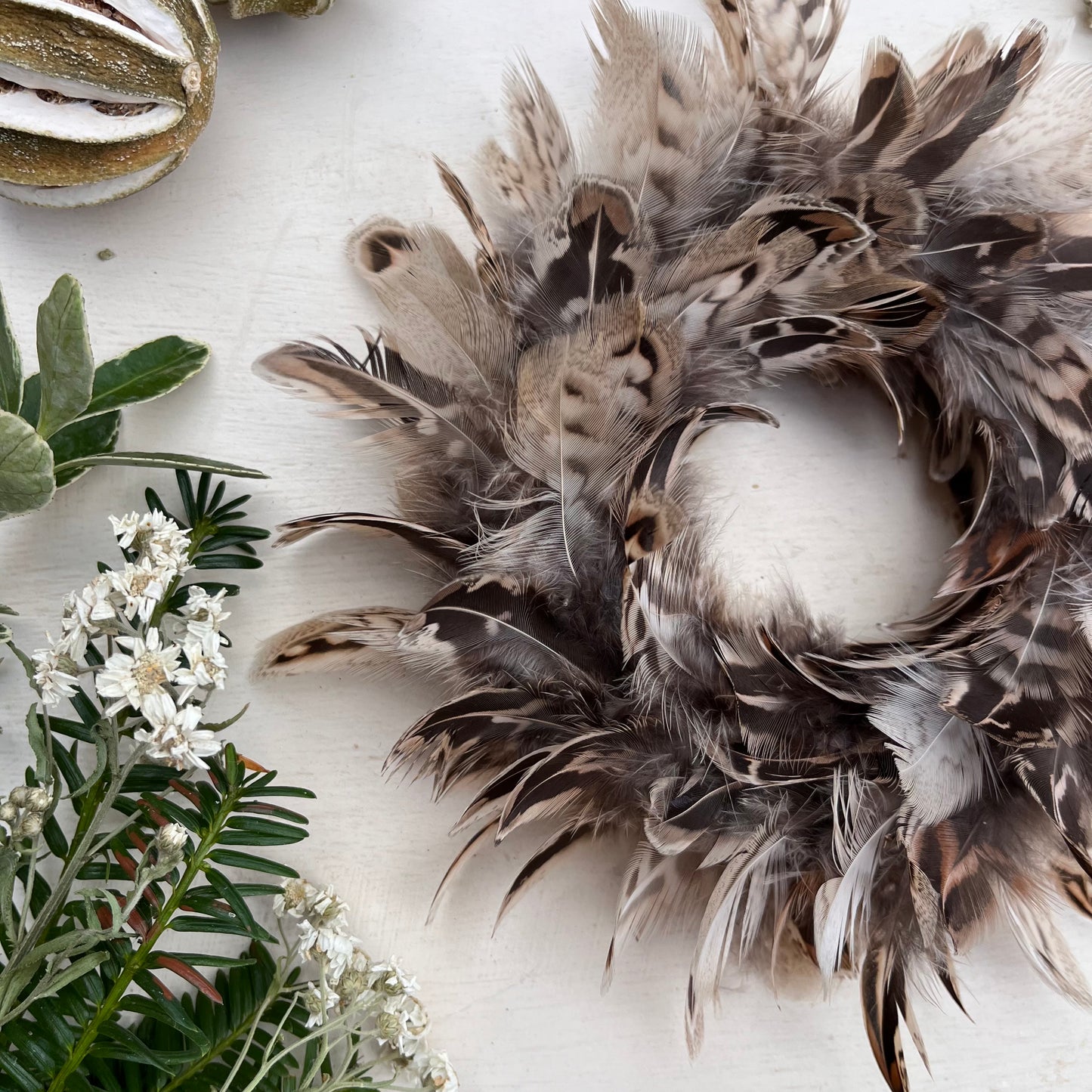 Handcrafted Feather Christmas Bauble | Farmhouse Tree Decoration