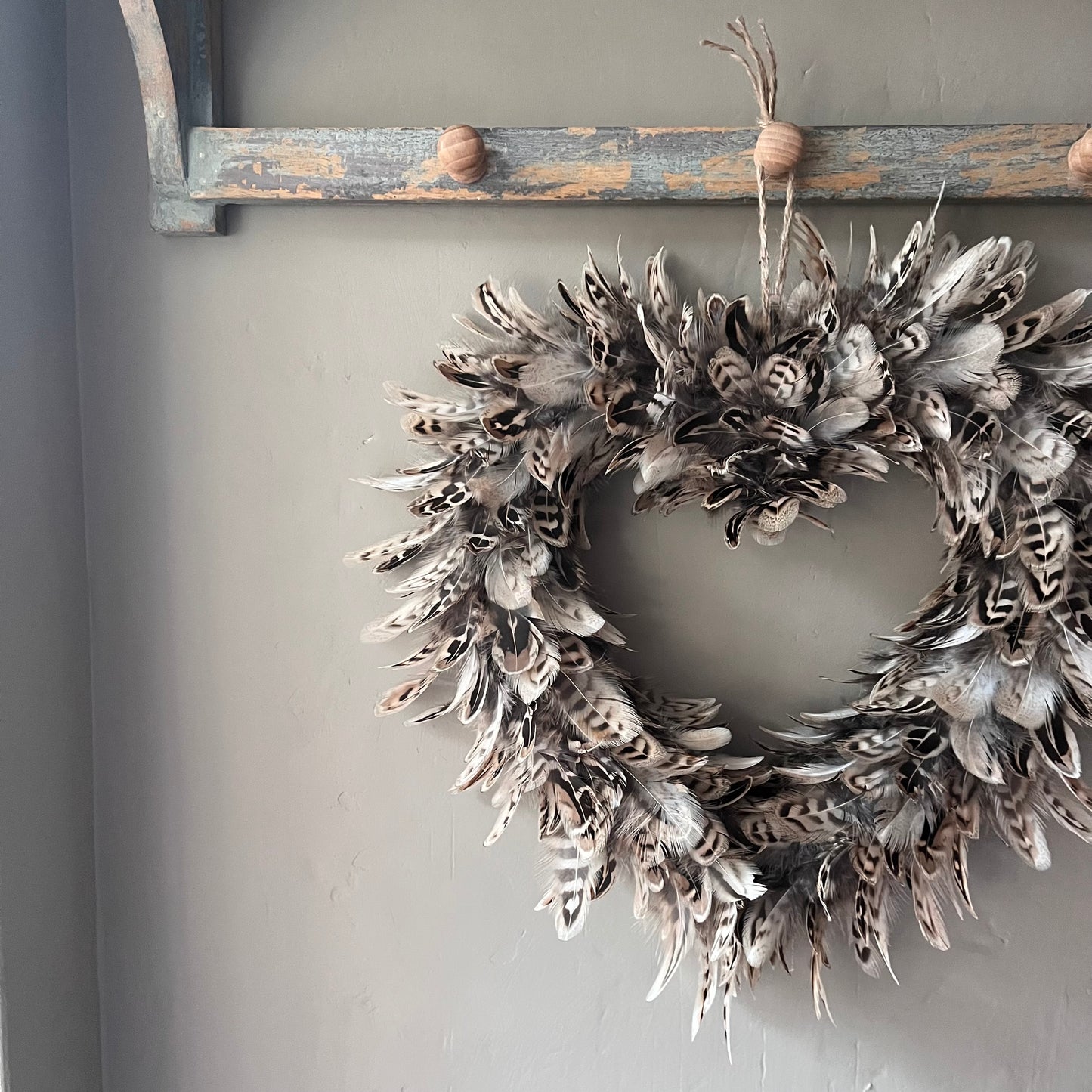 Handcrafted Hen Pheasant Feather Heart Wreath | Farmhouse Wall Decor