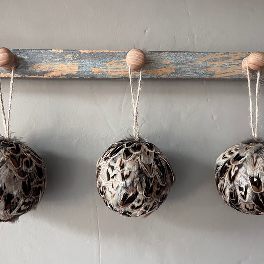 Feather Christmas Bauble Set | Handmade Farmhouse Tree Decoration