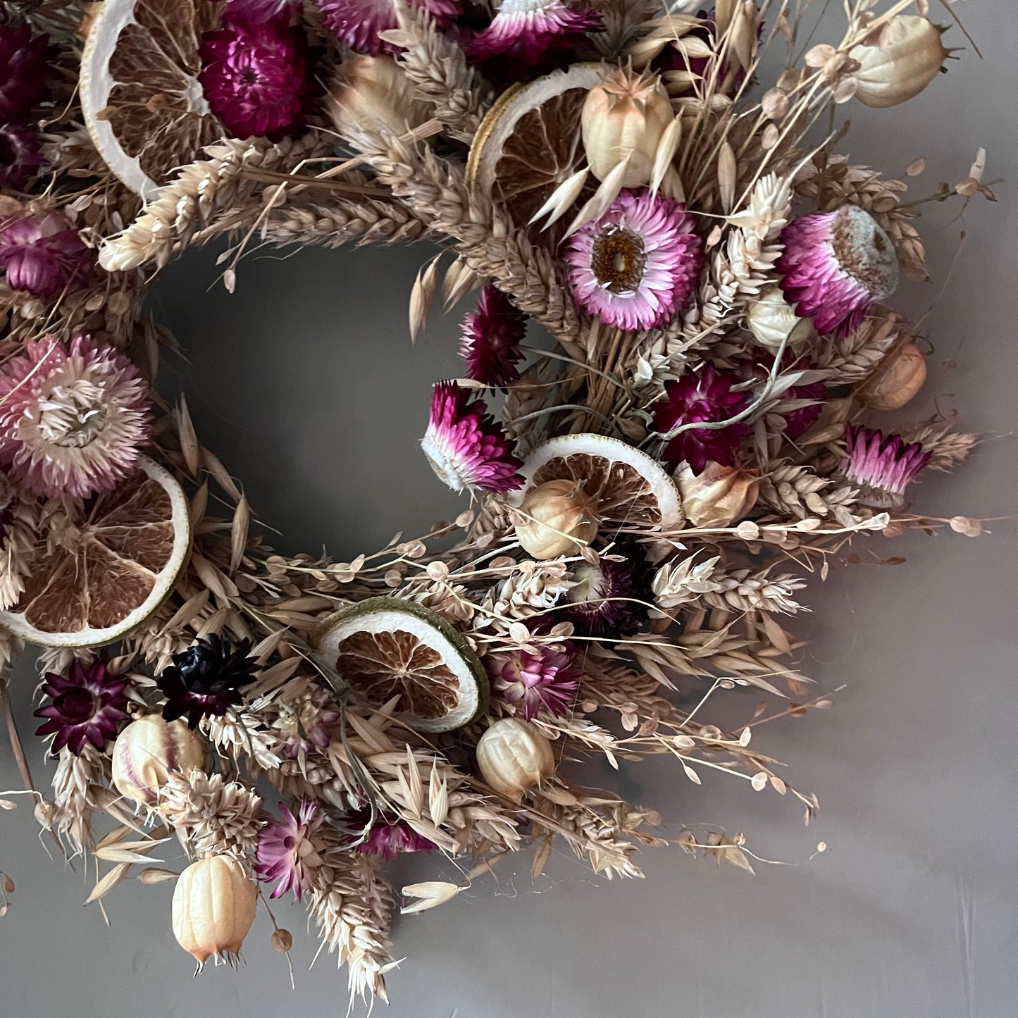 Pink Floral Dried Flower Wreath- 28cm