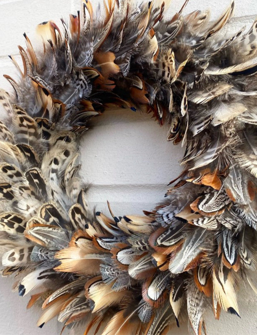 Pheasant Feather Wreath | Natural Farmhouse Christmas Decor (27-30cm)