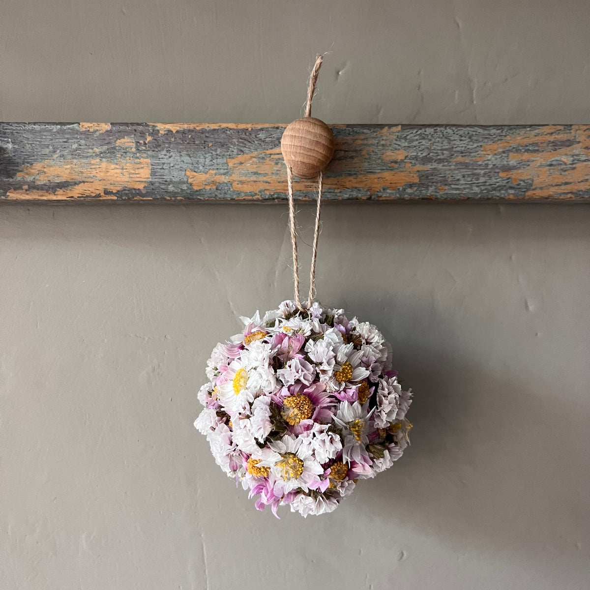 Handmade Dried Flower Bauble | White and Pink Floral Tree Decoration