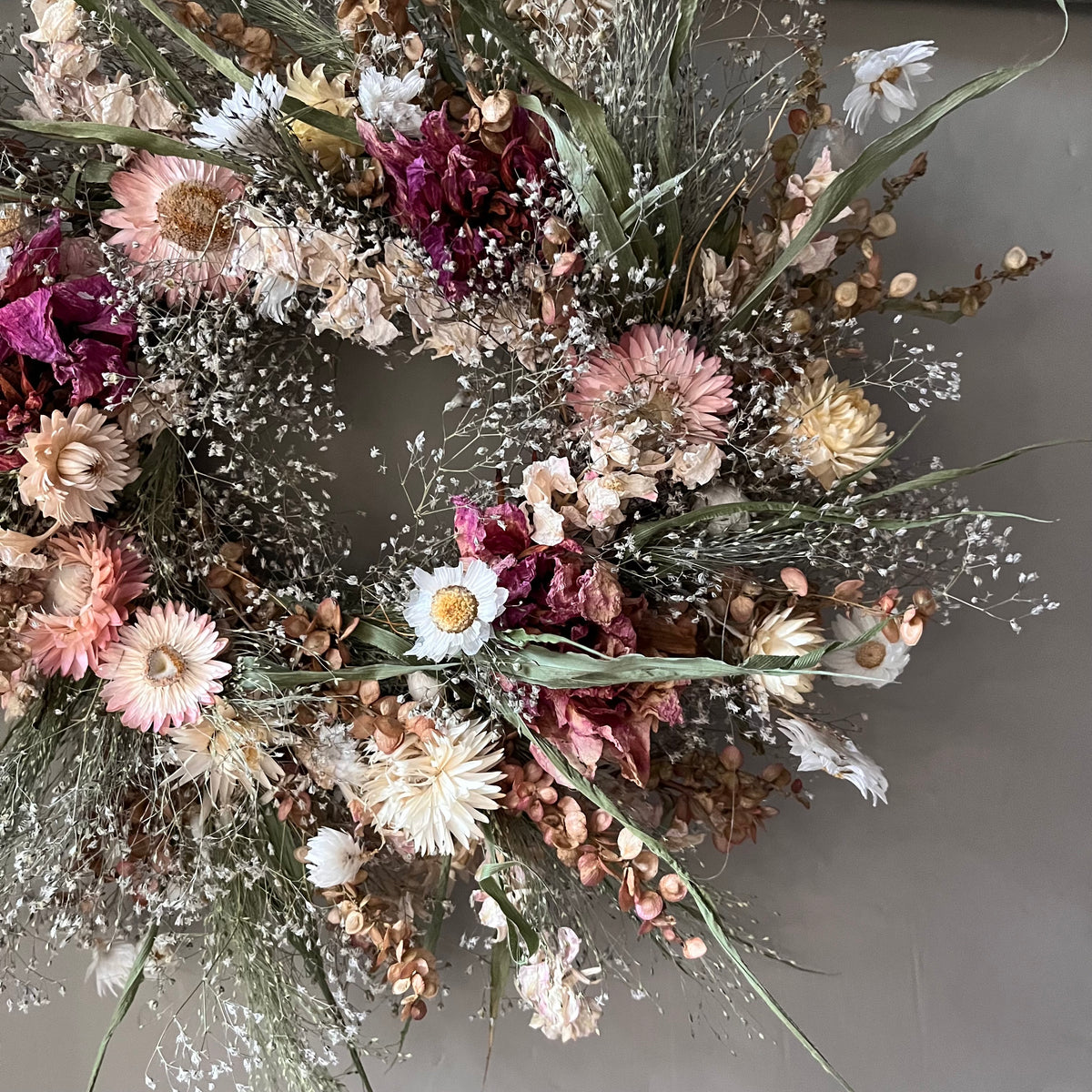 Dried Flower Autumn Wreath | Farmhouse Wall Decor | 28cm