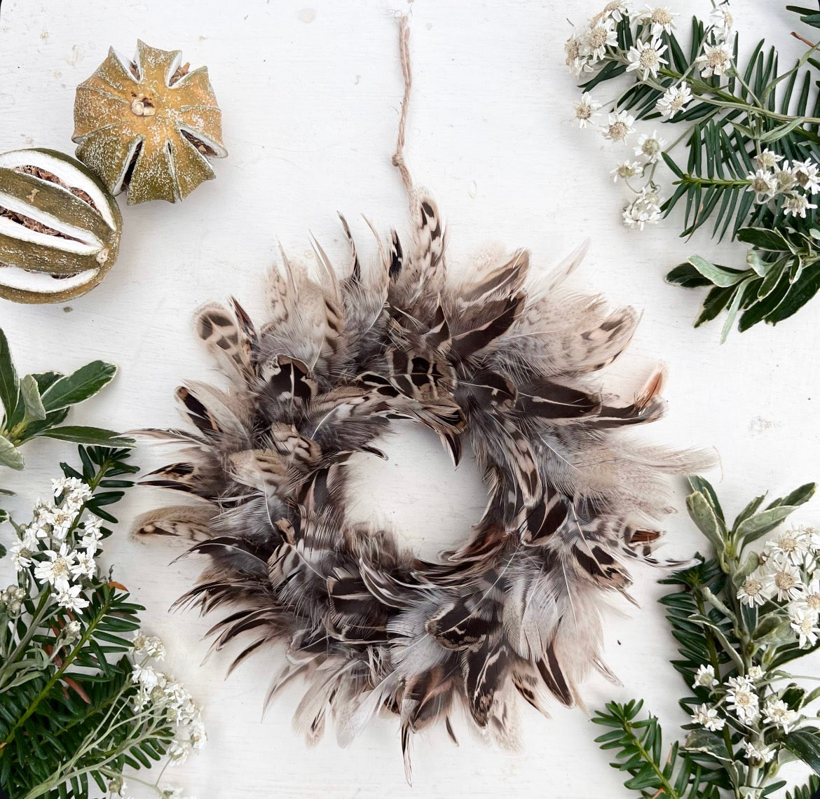 Handcrafted Feather Christmas Bauble | Farmhouse Tree Decoration