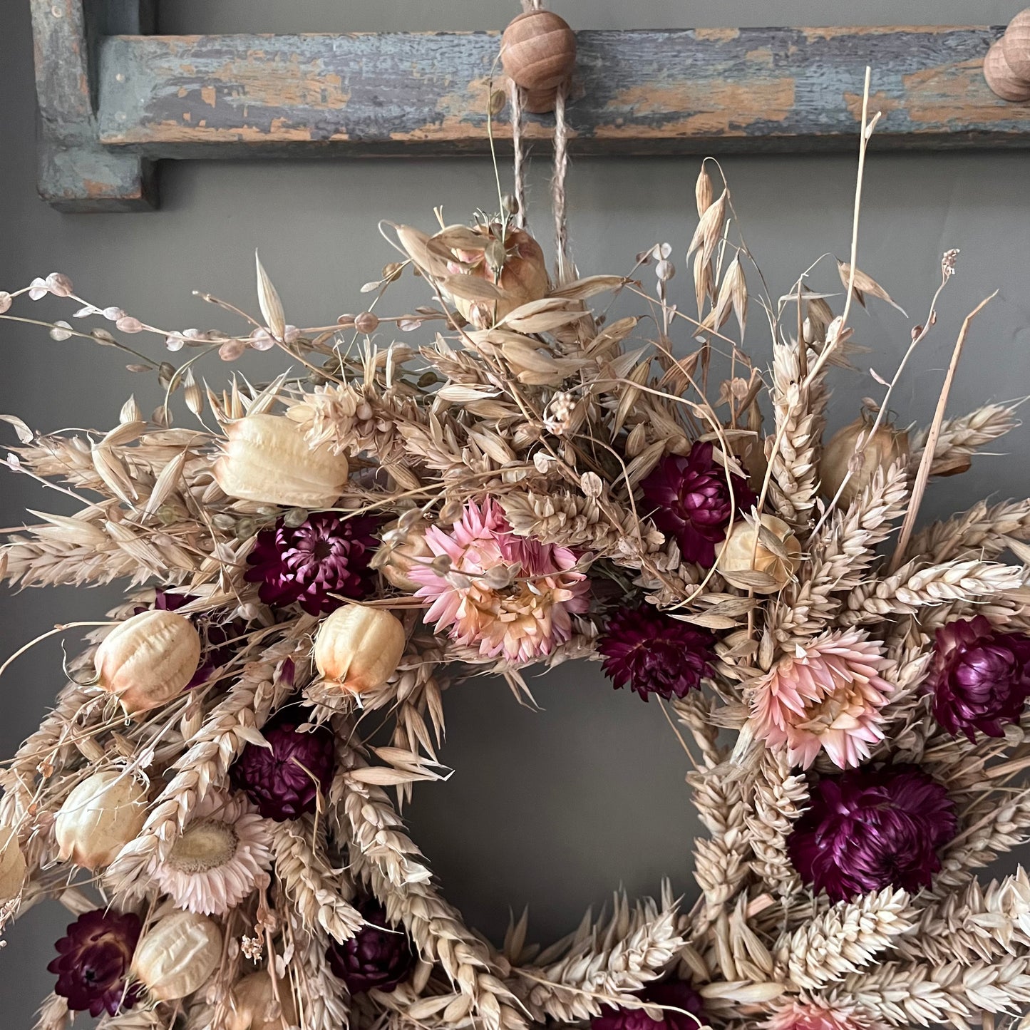 Dried Flower Autumn Wreath | Farmhouse Wall Decor | 28cm
