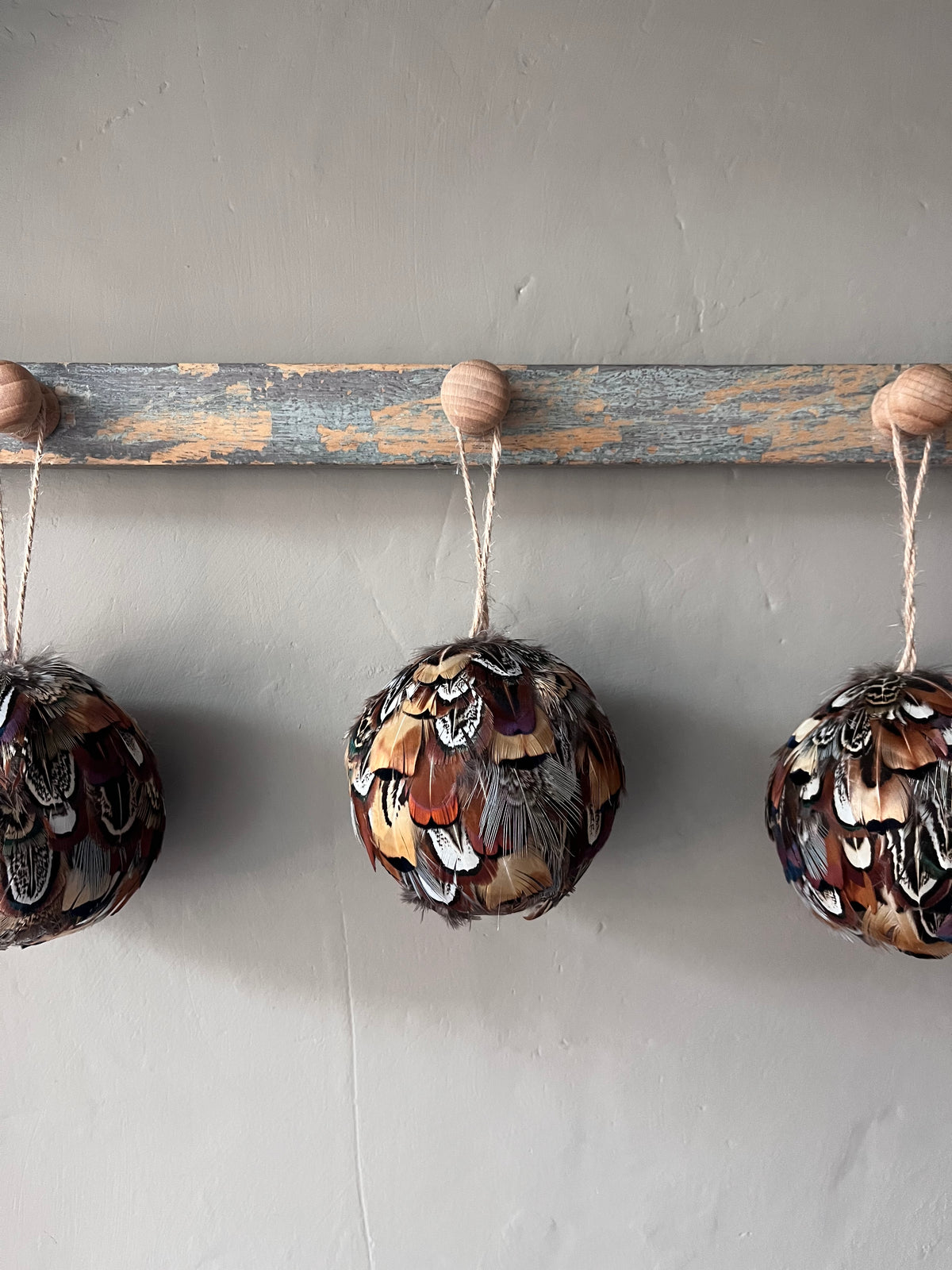 Pheasant Feather Christmas Bauble Set | Handmade Farmhouse Tree Decoration