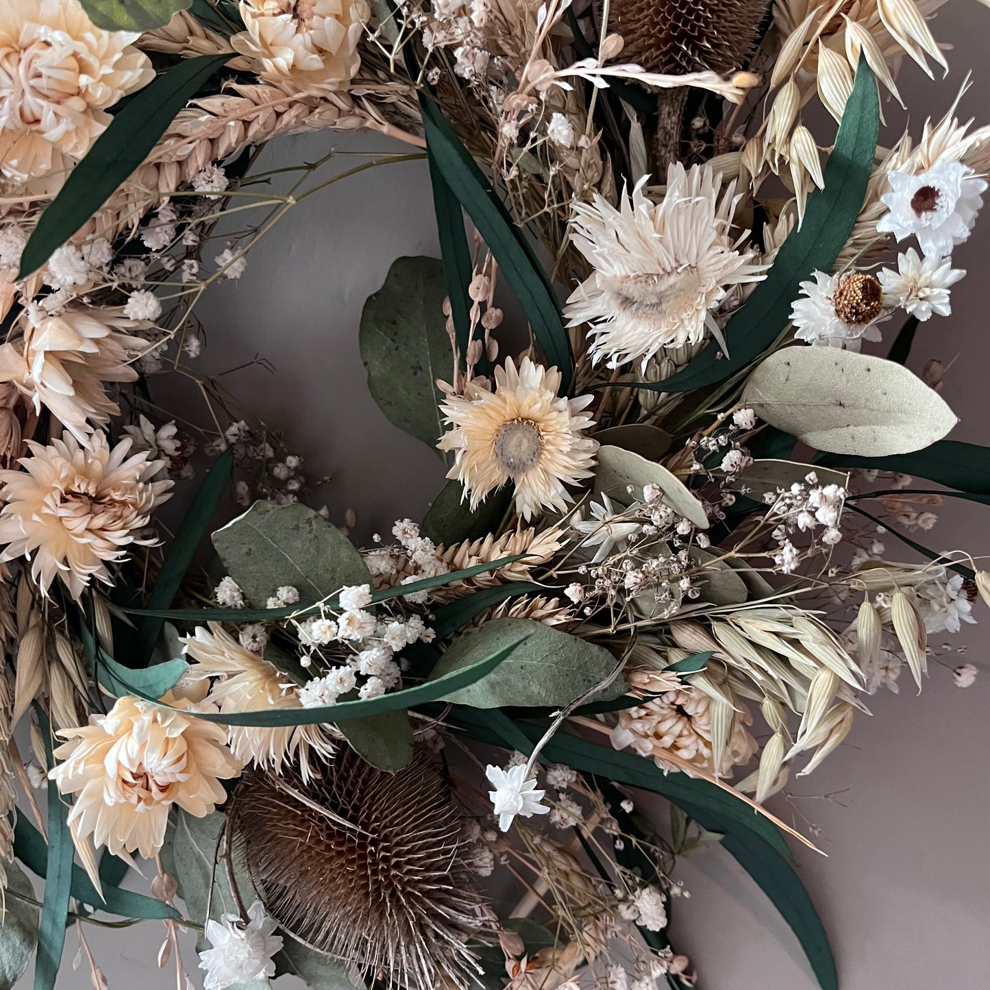 Spring flower wreath | Dried flowers | Farmhouse home | 25cm