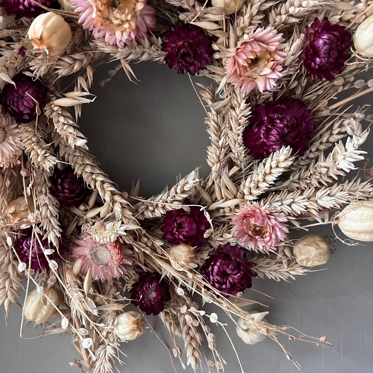 Dried Flower Autumn Wreath | Farmhouse Wall Decor | 28cm