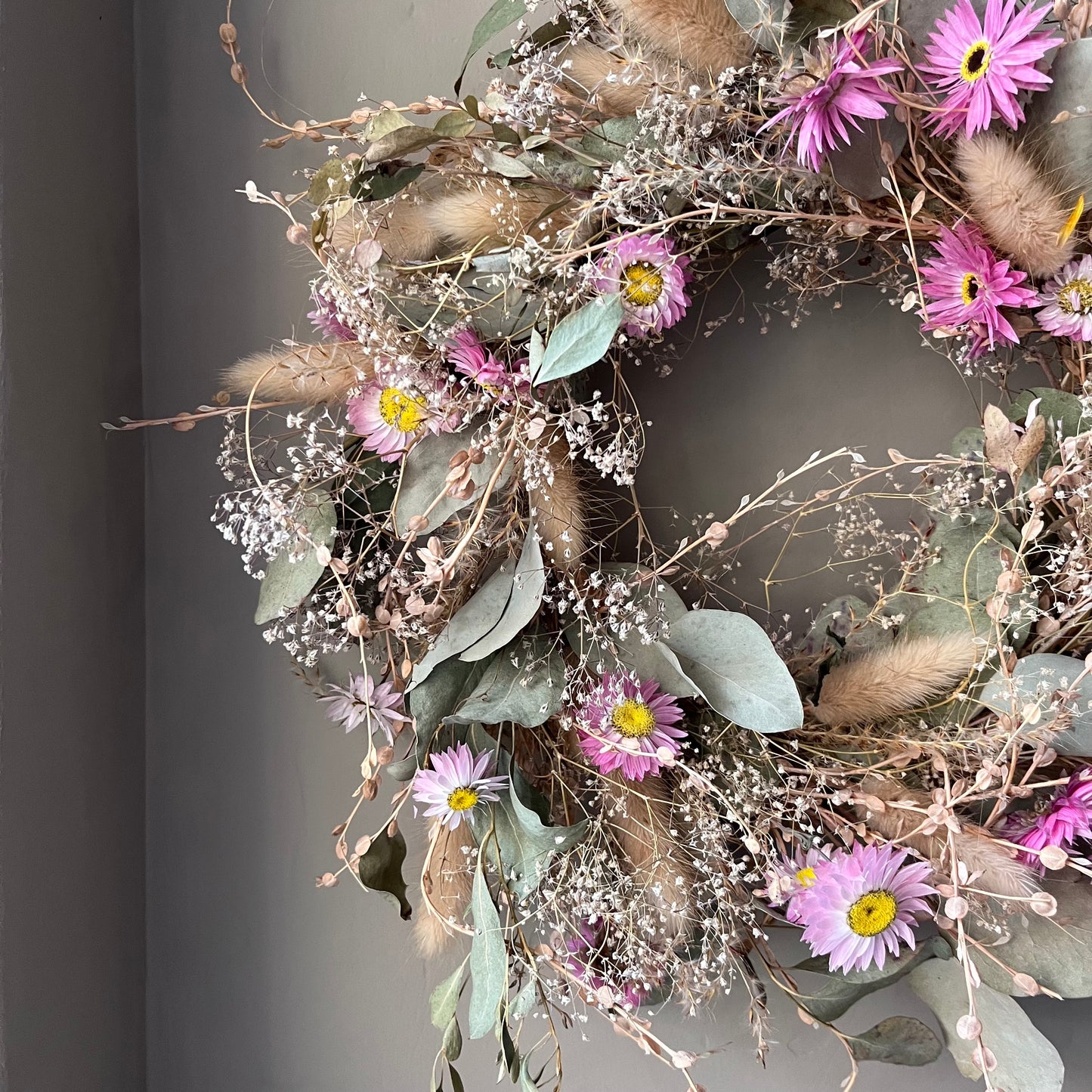 Spring flower wreath | Dried flowers | Farmhouse home | 25cm