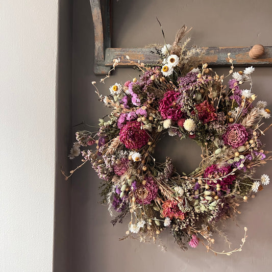 Dried Flower Wreath | Cottage Core Wreath | Dried Dahlias | 28cm