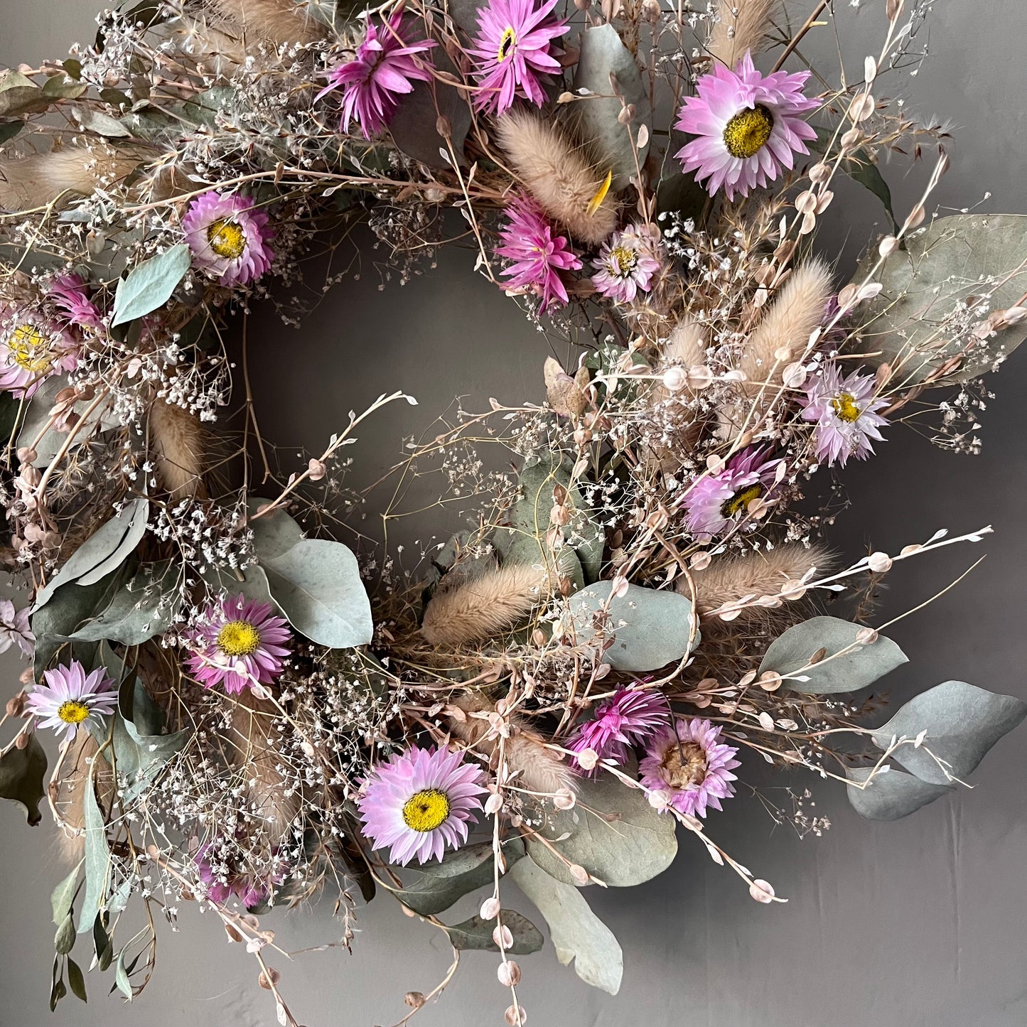 Spring flower wreath | Dried flowers | Farmhouse home | 25cm