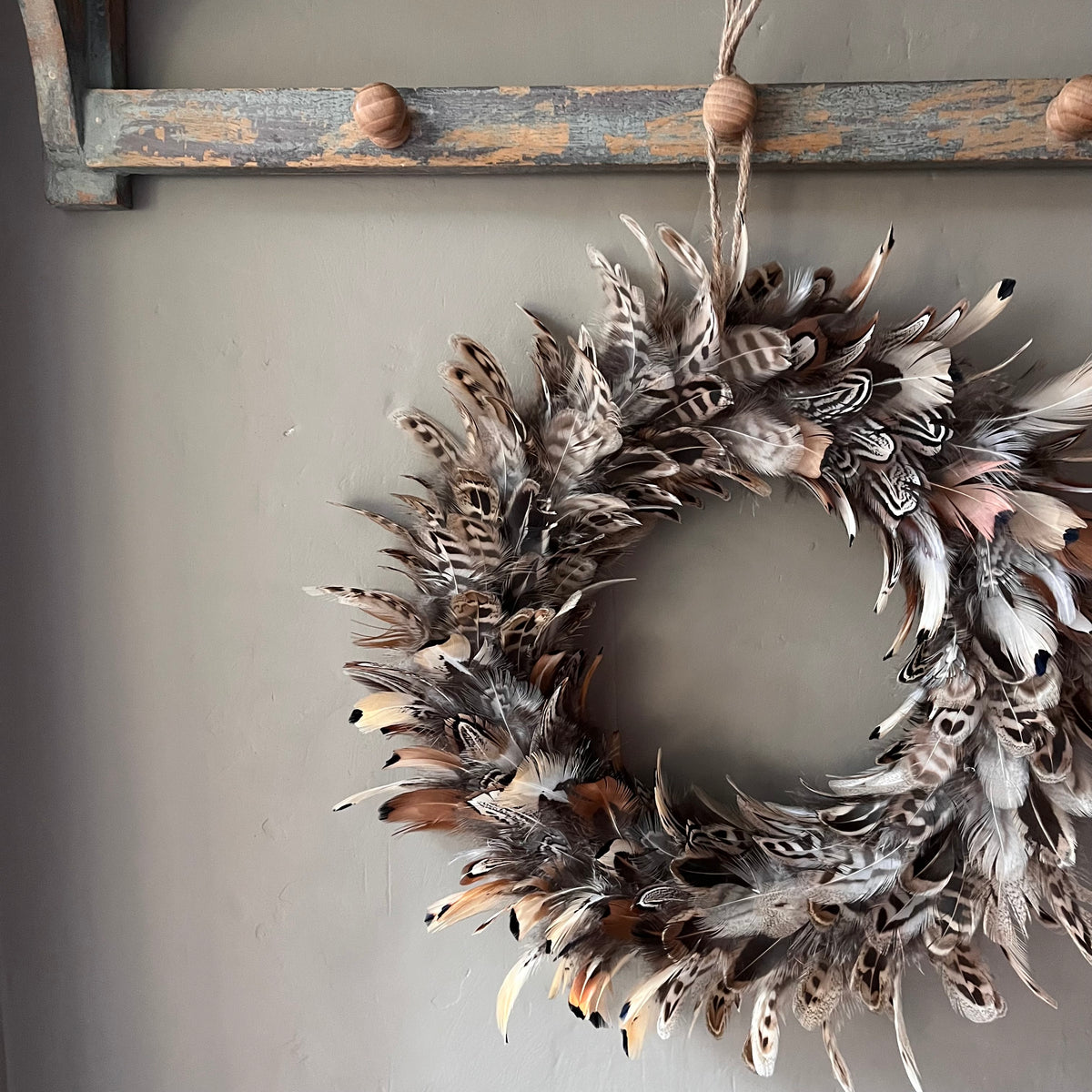 Pheasant Feather Wreath | Natural Farmhouse Christmas Decor (27-30cm)