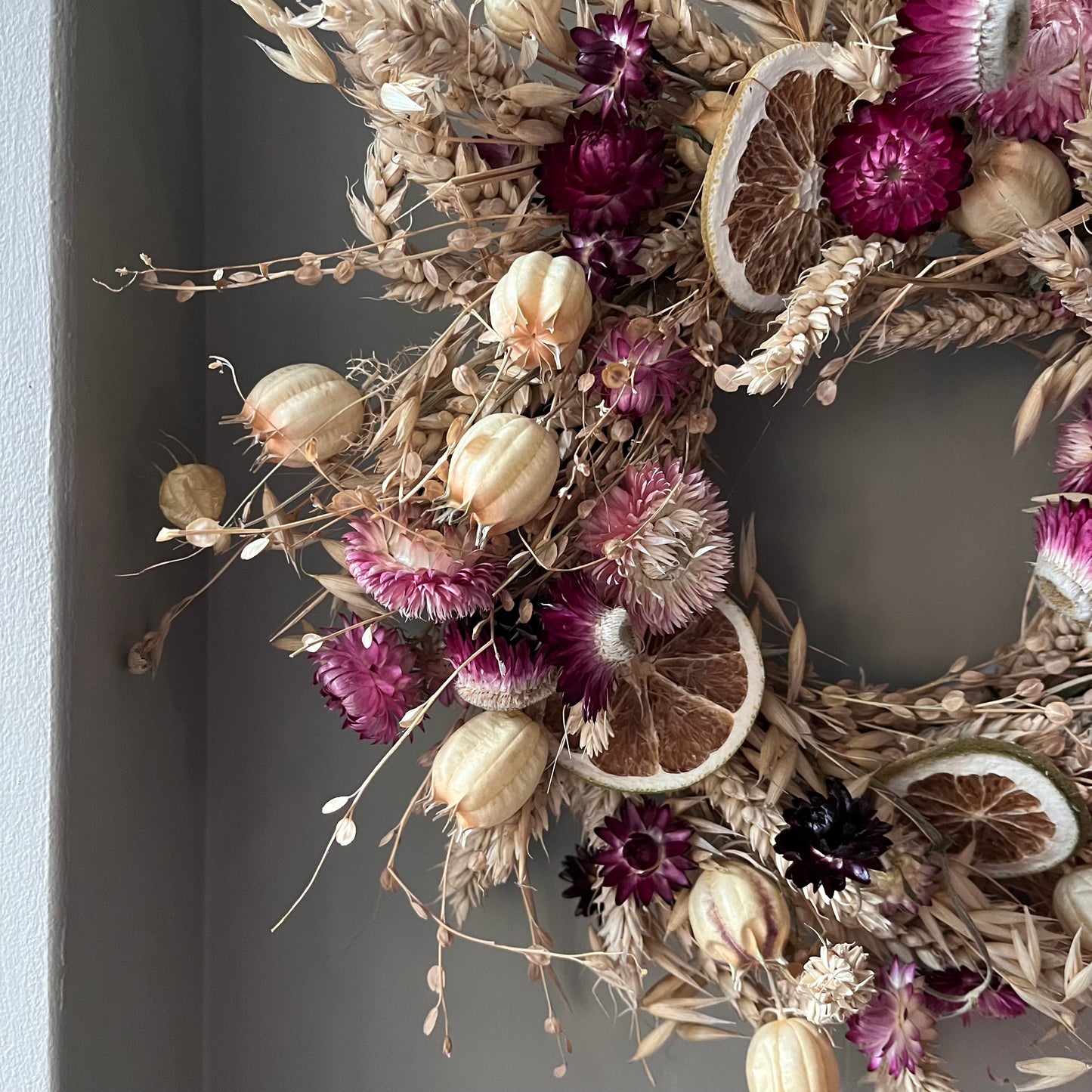 Pink Floral Dried Flower Wreath- 28cm