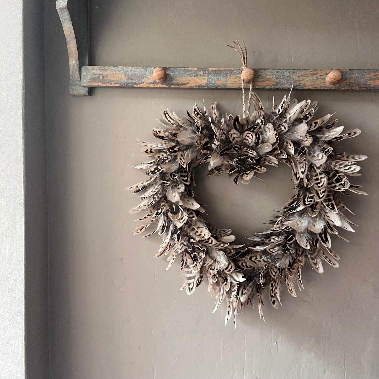 Handcrafted Hen Pheasant Feather Heart Wreath | Farmhouse Wall Decor