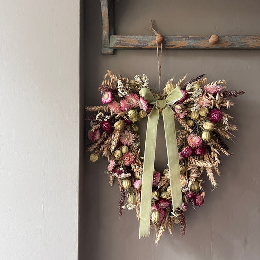 Dried Flower Valentines Wreath | Spring Decor | Heart shaped wreath
