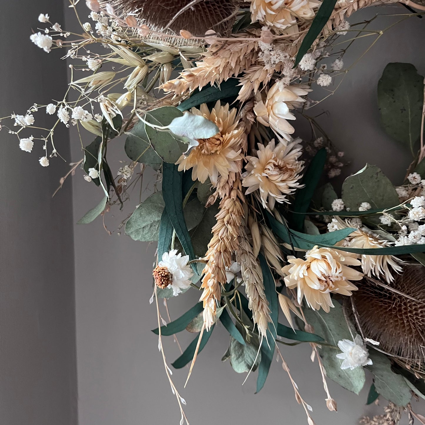 Spring flower wreath | Dried flowers | Farmhouse home | 25cm