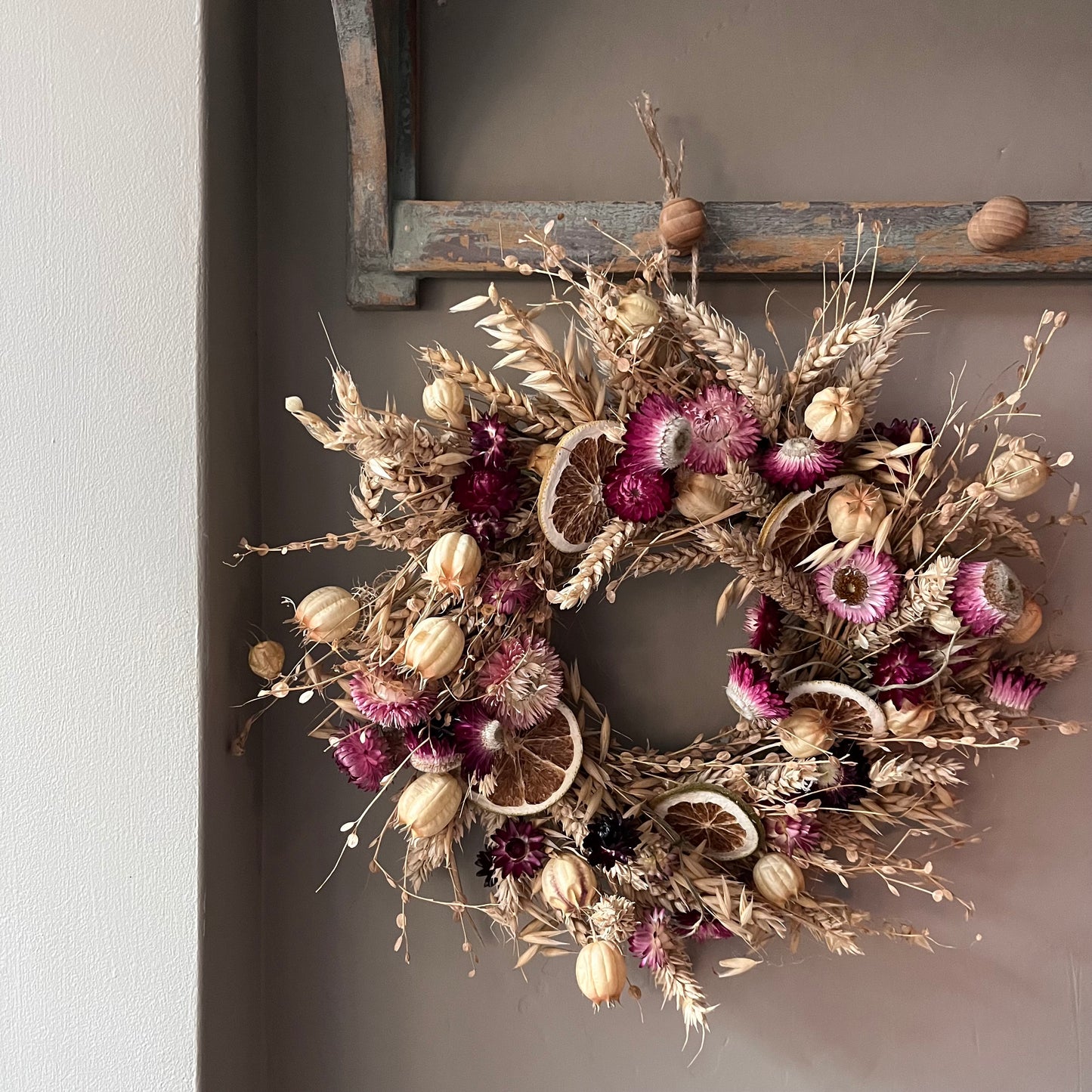 Pink Floral Dried Flower Wreath- 28cm