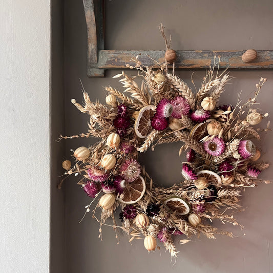 Pink Floral Dried Flower Wreath- 28cm