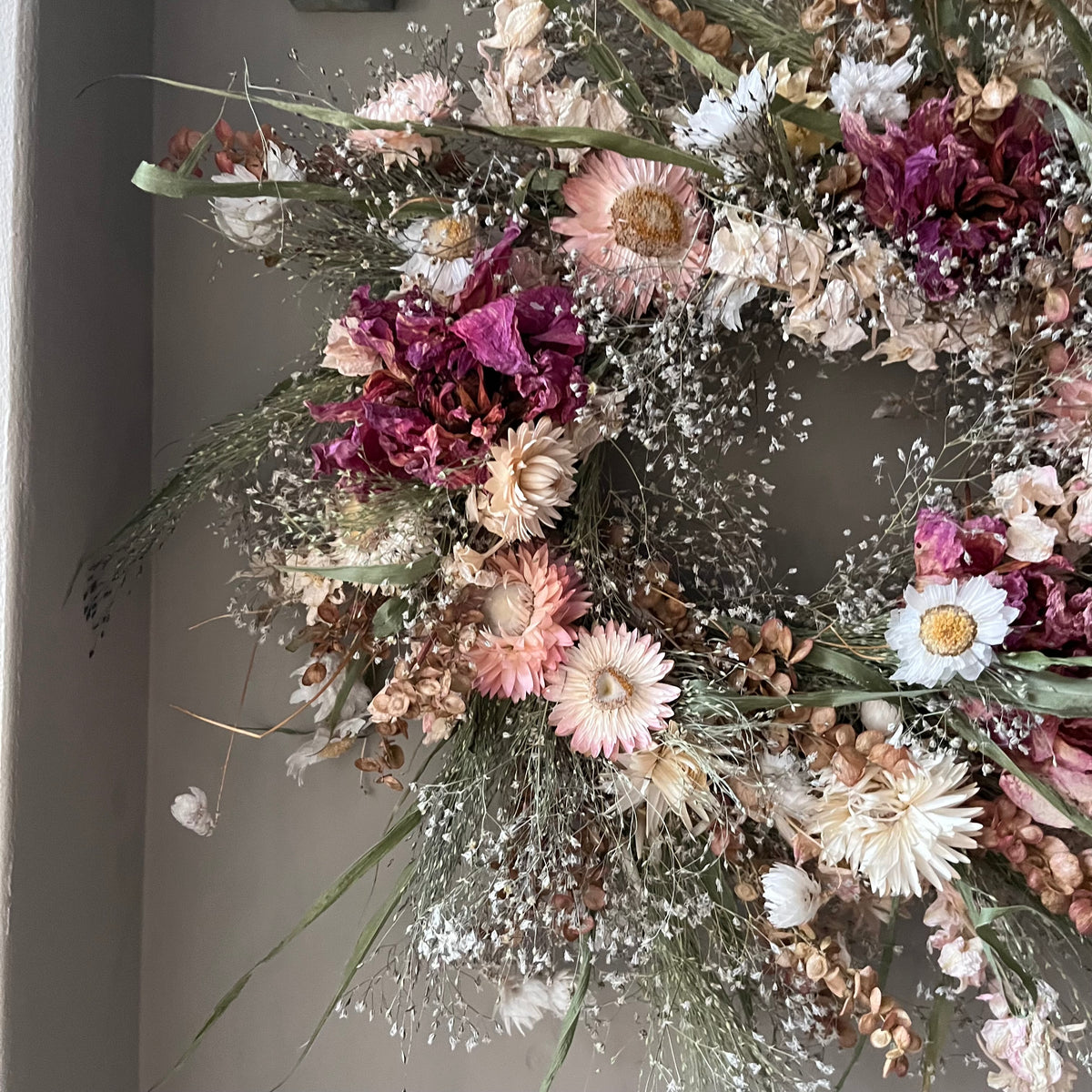 Dried Flower Autumn Wreath | Farmhouse Wall Decor | 28cm