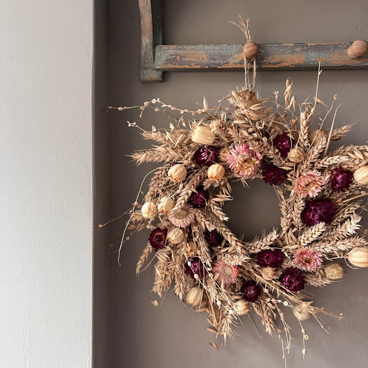Dried Flower Autumn Wreath | Farmhouse Wall Decor | 28cm