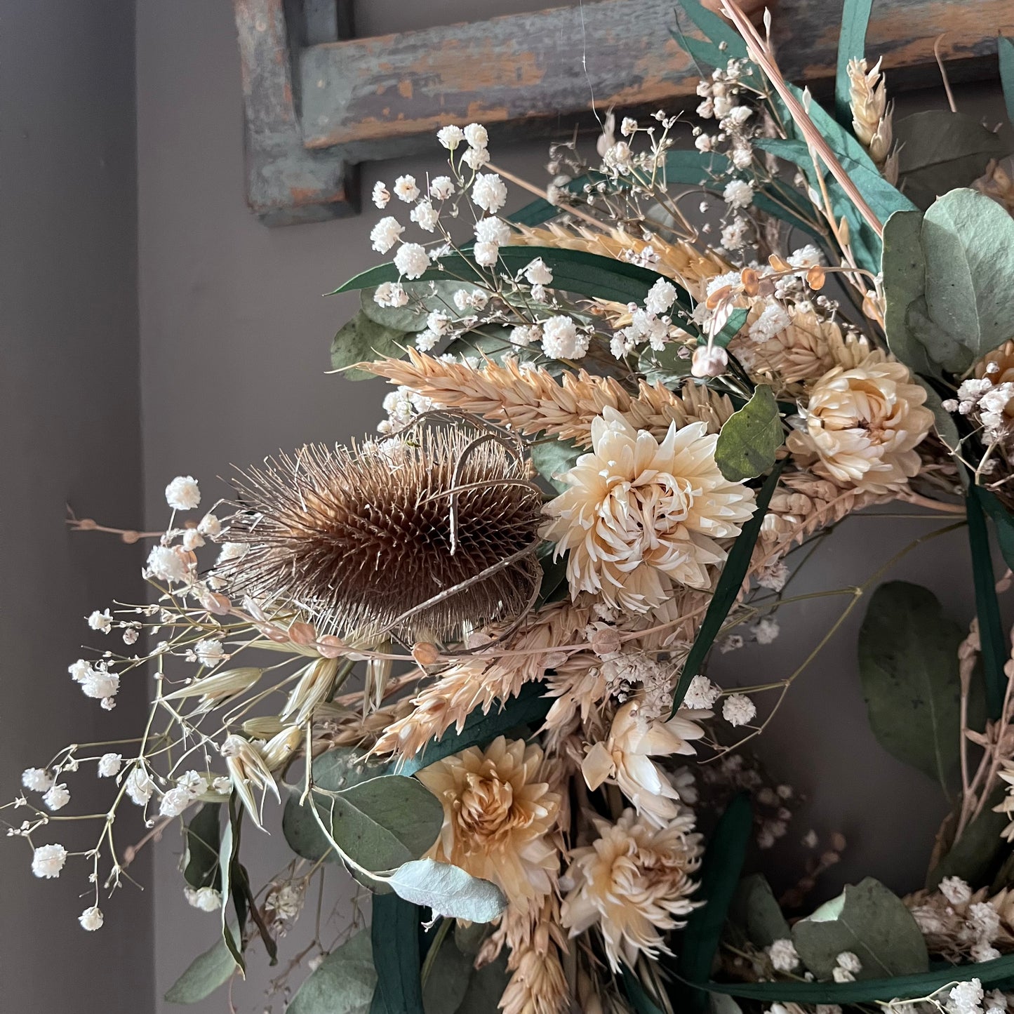 Spring flower wreath | Dried flowers | Farmhouse home | 25cm