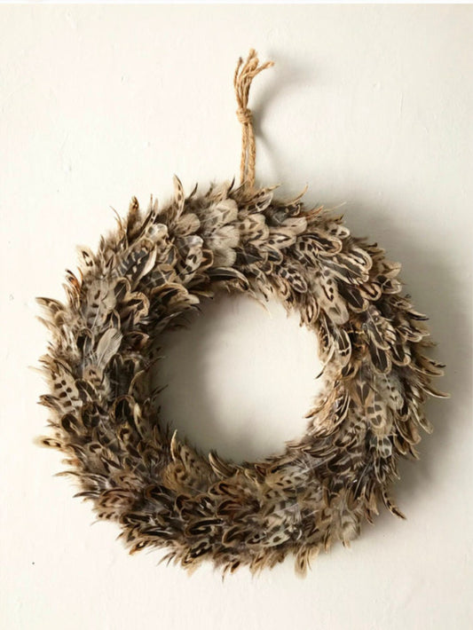 Hen Pheasant Feather Wreath | Handmade Farmhouse Decor (32-35cm)