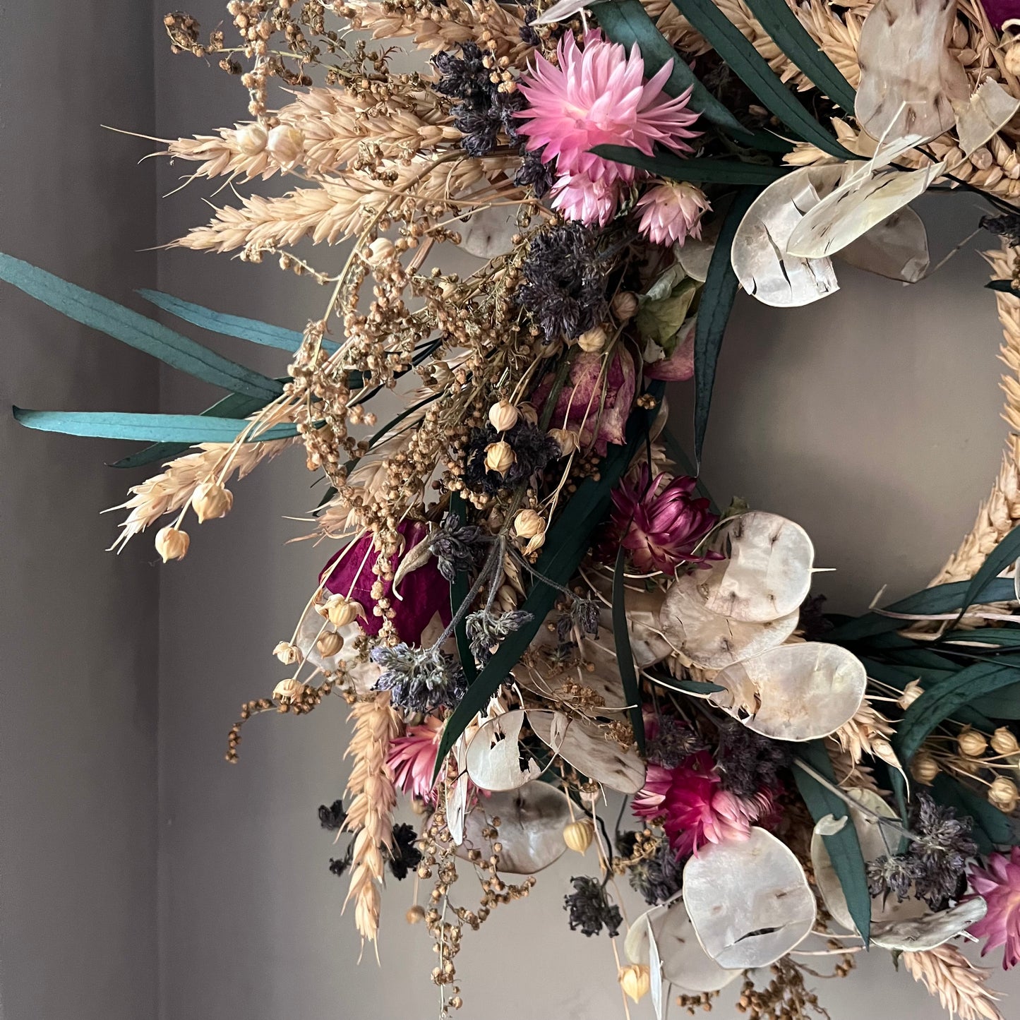 Colourful Dried Flower Wreath: Summer Decor, Handcrafted in Suffolk
