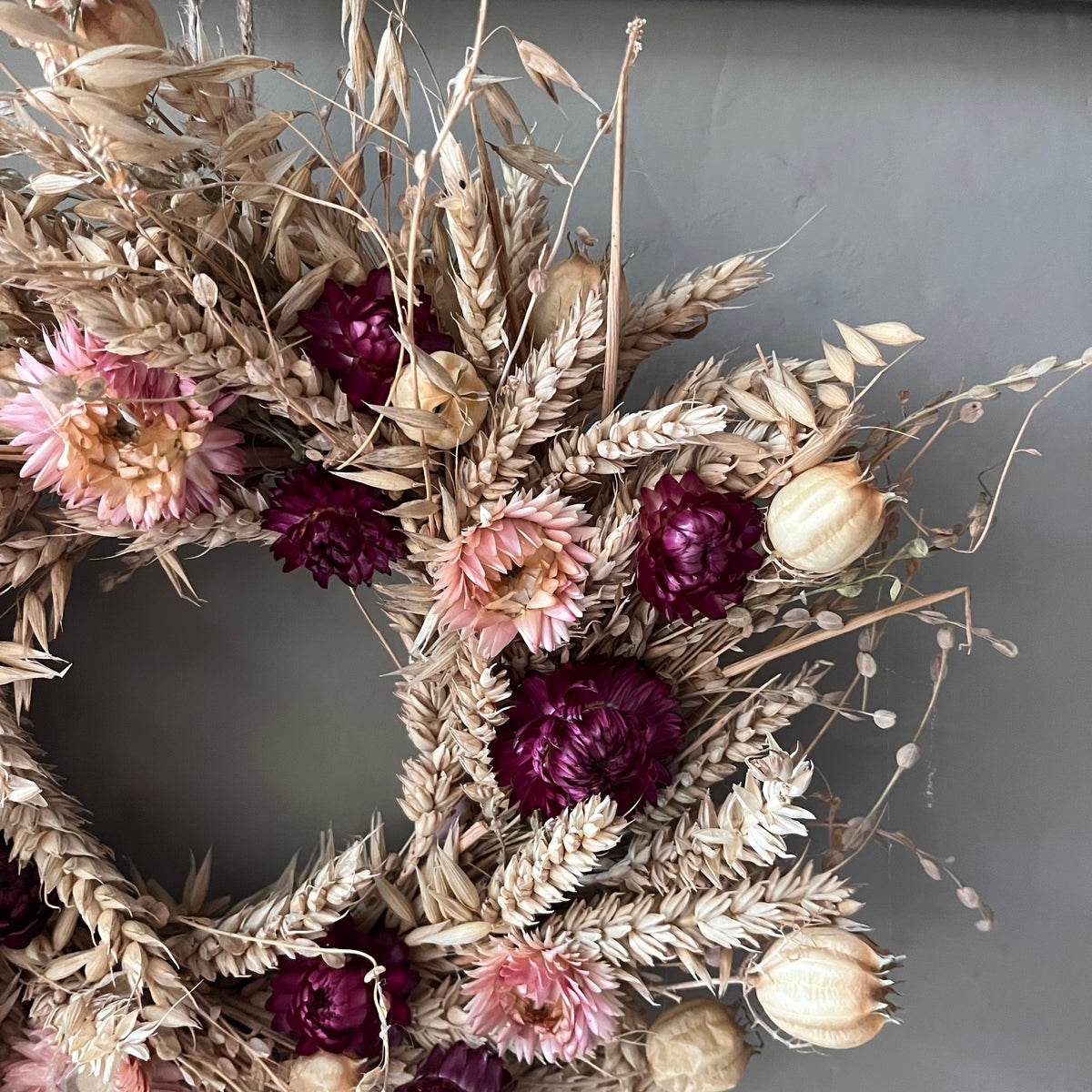 Dried Flower Autumn Wreath | Farmhouse Wall Decor | 28cm
