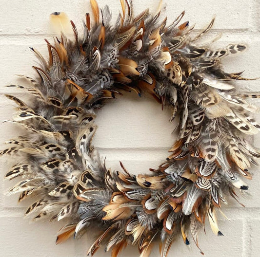Pheasant Feather Wreath | Natural Farmhouse Christmas Decor (27-30cm)