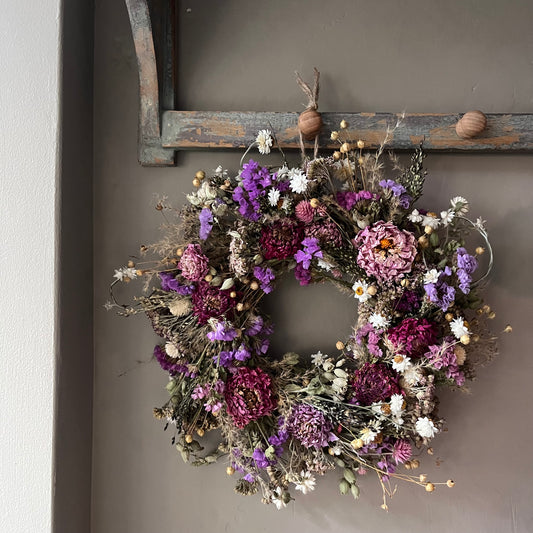 Dried Flower Wreath | Cottage Core Wreath | Dried Dahlias | 28cm