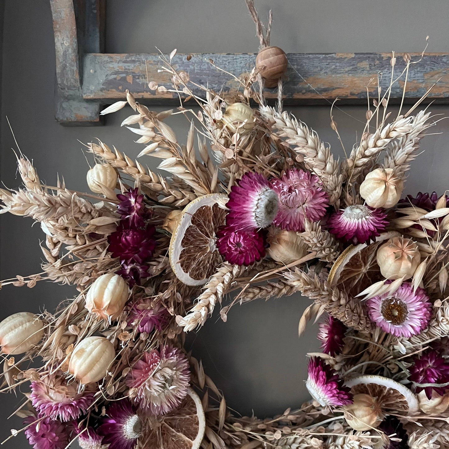 Pink Floral Dried Flower Wreath- 28cm