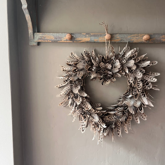 Handcrafted Hen Pheasant Feather Heart Wreath | Farmhouse Wall Decor