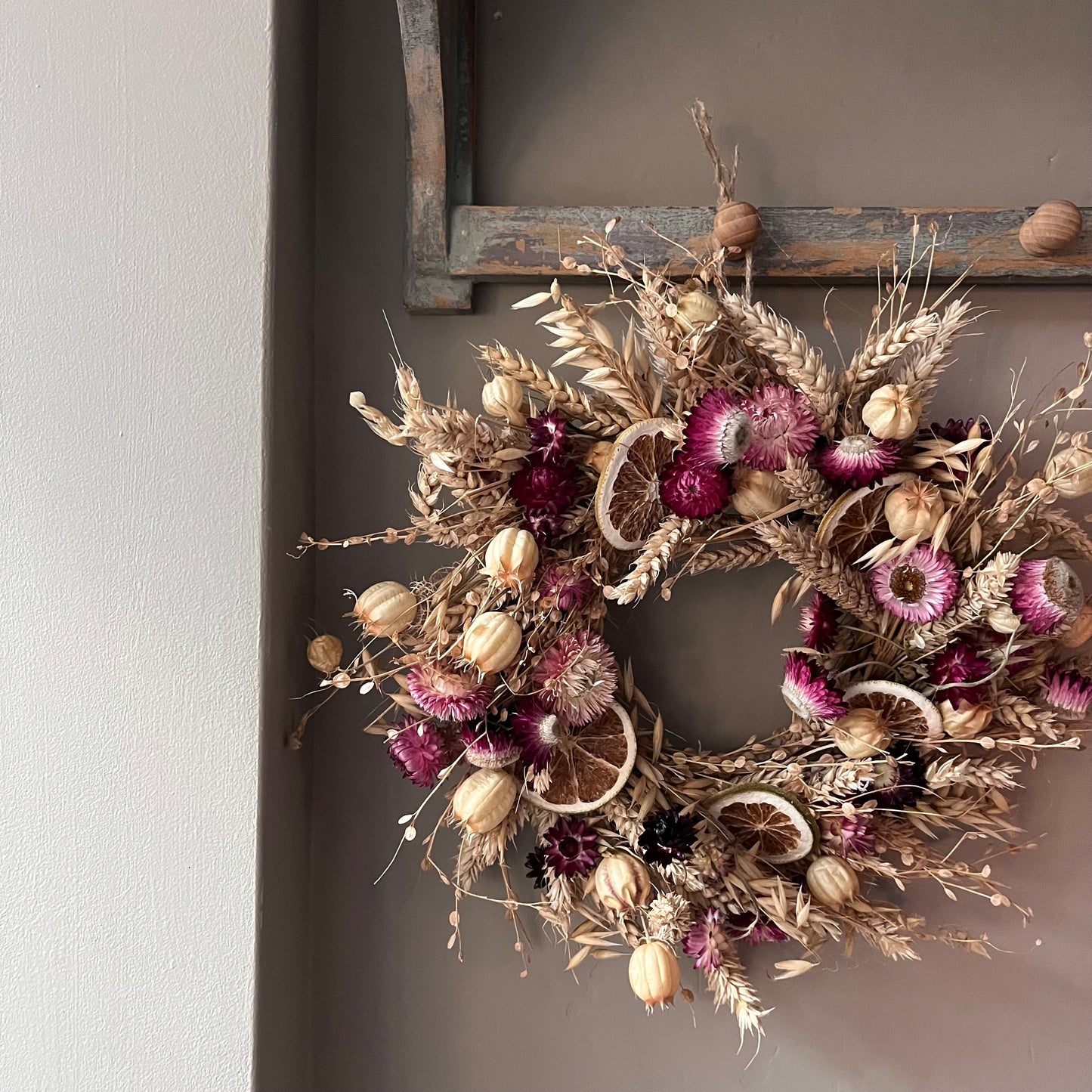 Pink Floral Dried Flower Wreath- 28cm