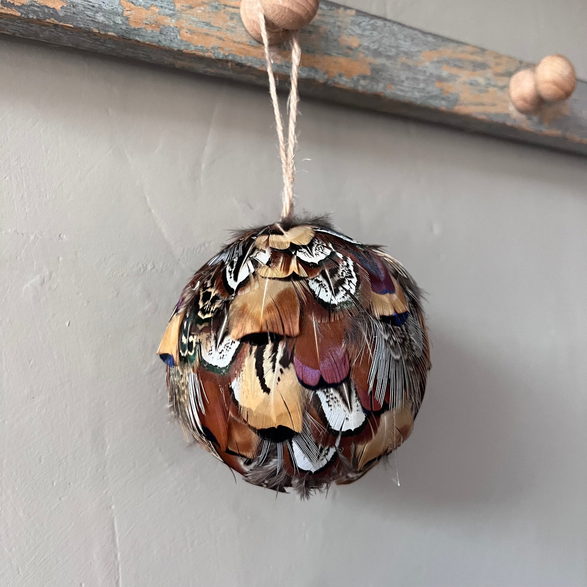 Pheasant Feather Christmas Bauble Set | Handmade Farmhouse Tree Decoration