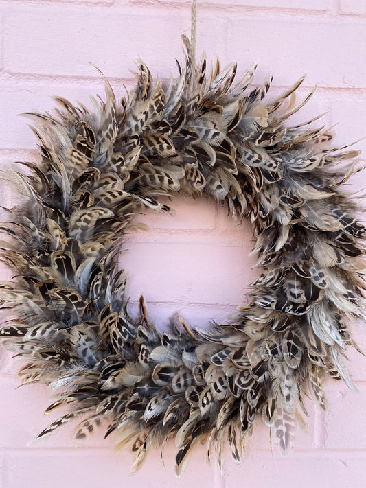 Hen Pheasant Feather Wreath | Rustic Spring Decor (32-35cm)